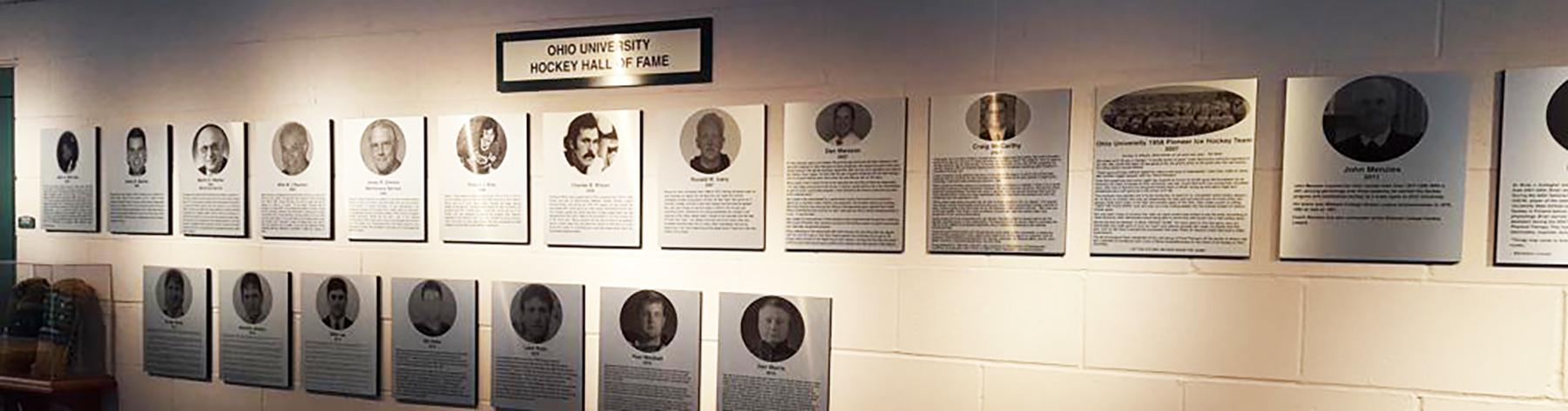 OHIO Hockey hall of fame plaques line the hallway